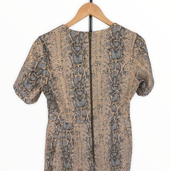 Topshop Tan Grey Snakeskin Print Mini Dress Metallic Gold Snake Minidress sz 8 - Picture 8 of 14